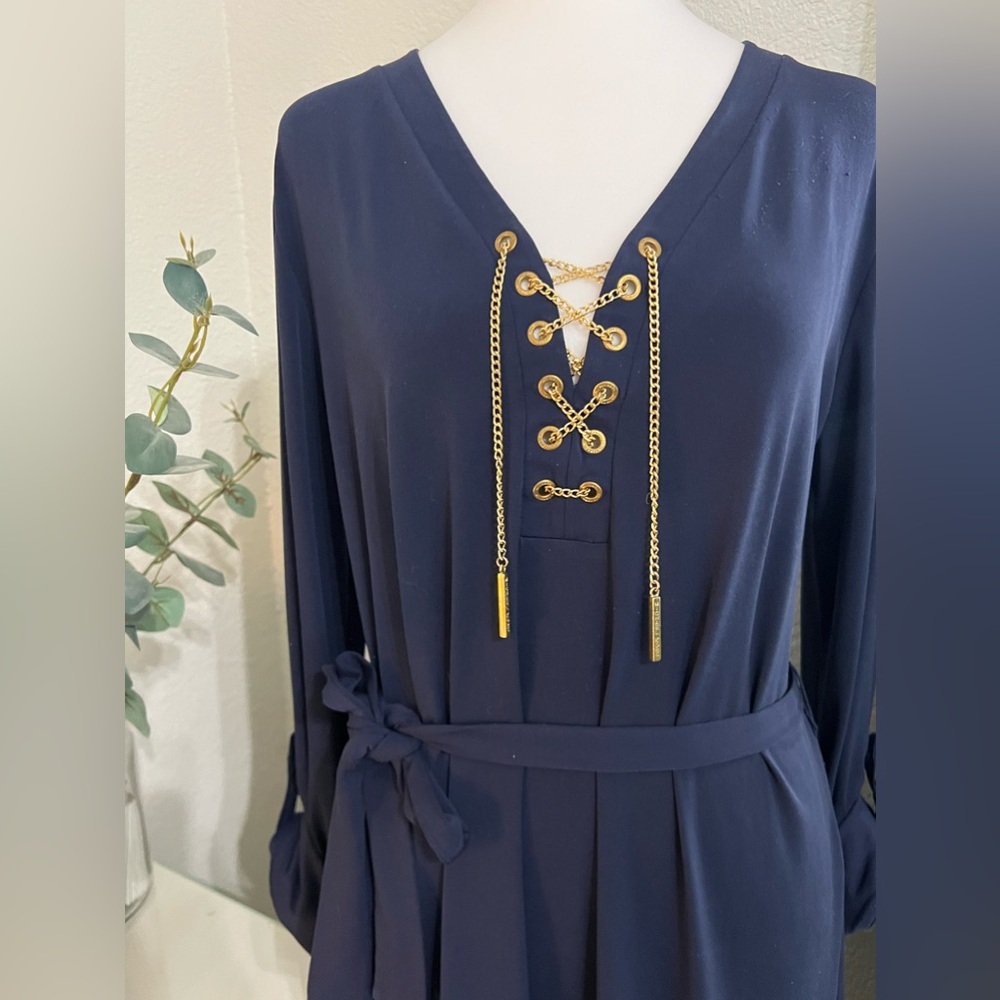 Michael Kors Shirt Dress, Navy/Gold trim, Size L - Picture 10 of 15